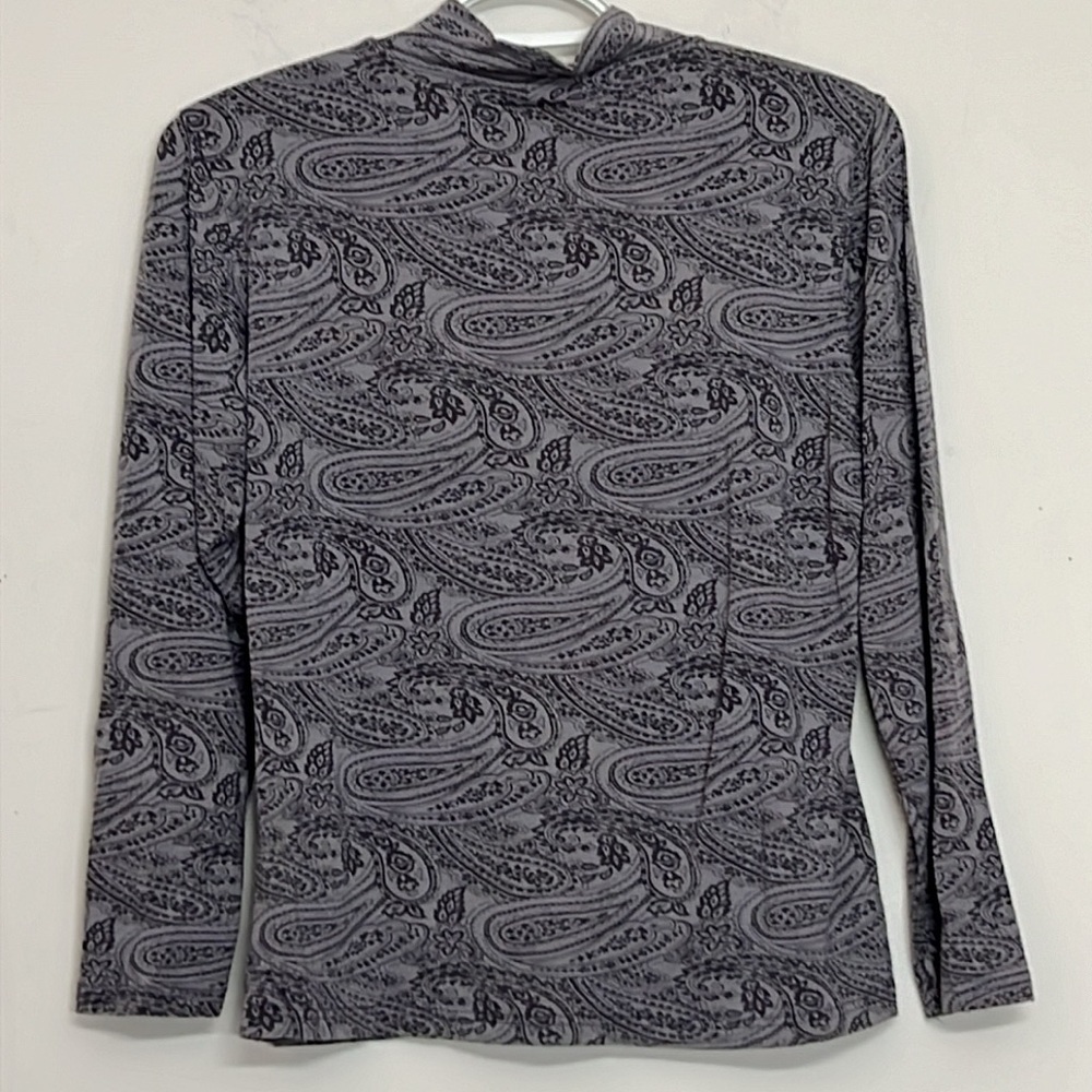 🌞 Talbots Petites gray paisley long sleeve mock neck rayon blend top women S